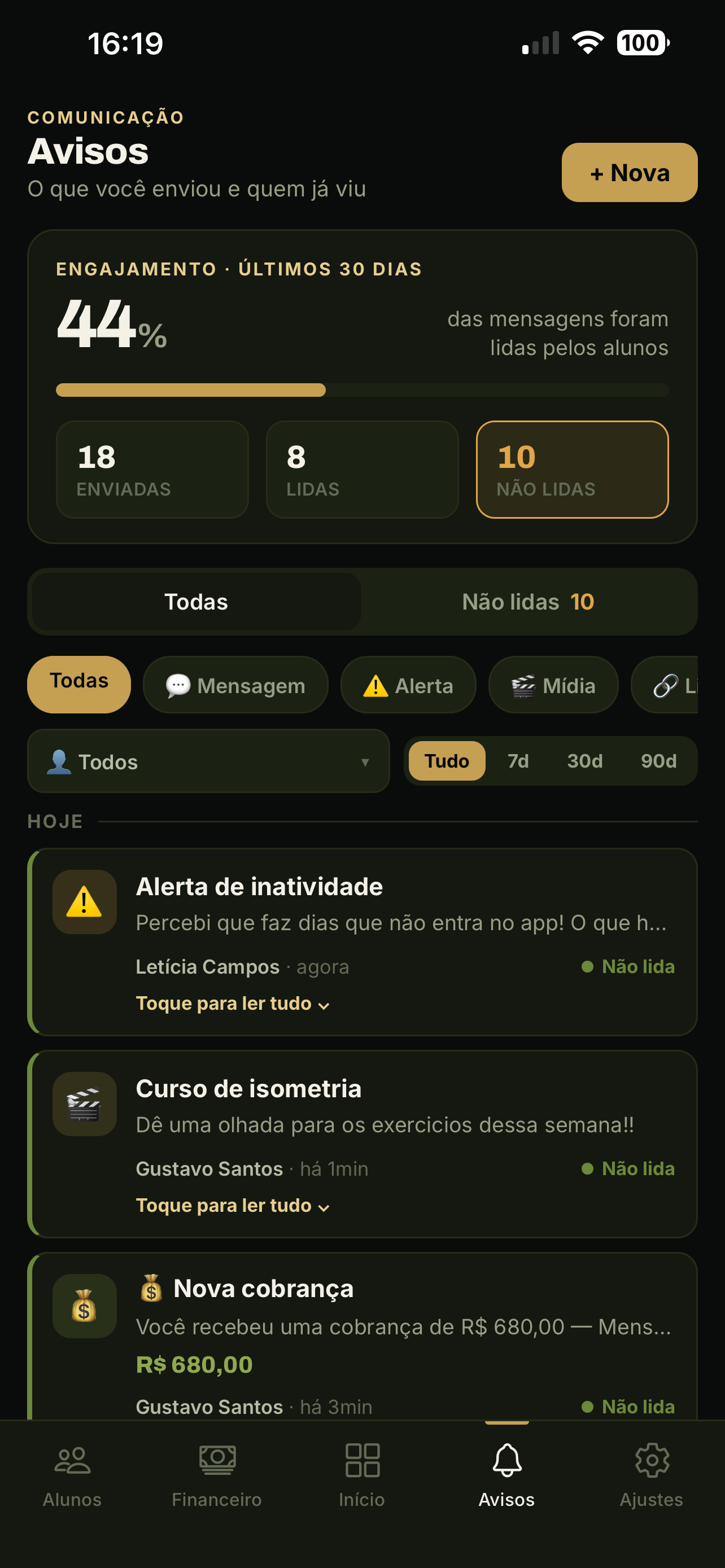 Avisos e comunicação
