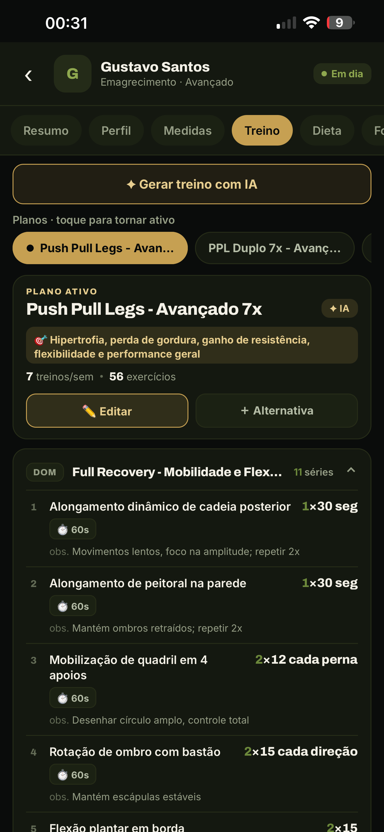 Montagem de treino